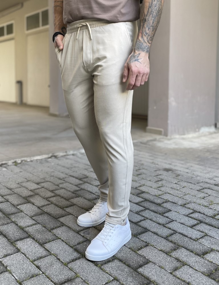 Ανδρικό μπεζ υφασμάτινο παντελόνι loose fit FCL005 φωτογραφία